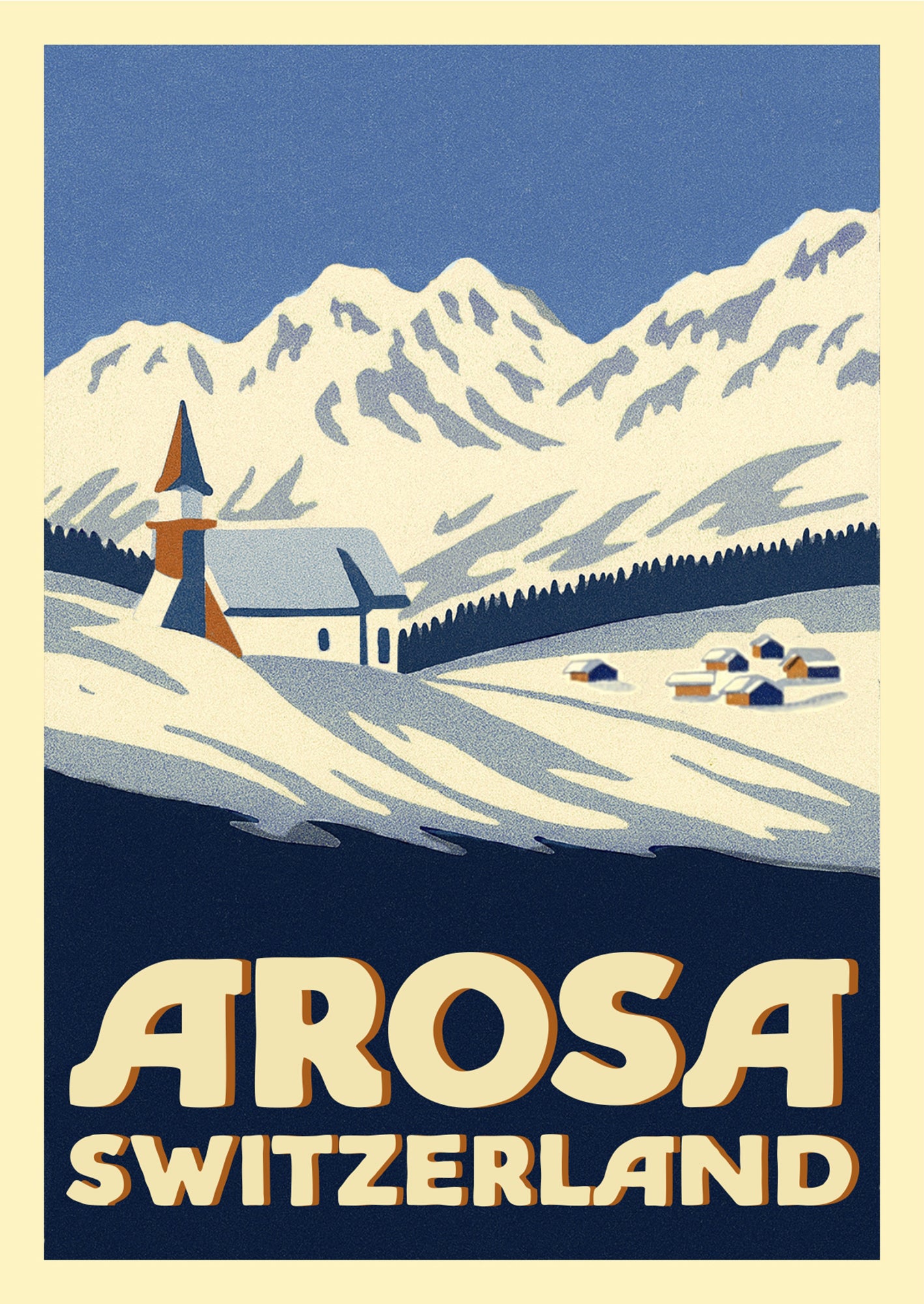 Arosa in Winter – Postcard with Peel-Off Luggage Sticker