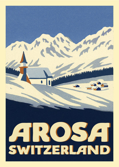Arosa in Winter – Postcard with Peel-Off Luggage Sticker