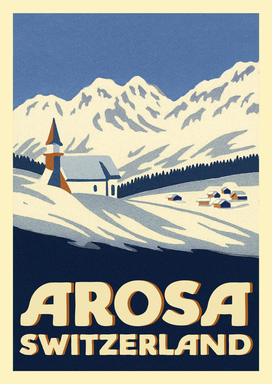 Arosa in Winter – Postcard with Peel-Off Luggage Sticker