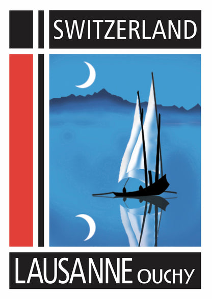 Lausanne – Postcard with Peel-Off Luggage Sticker