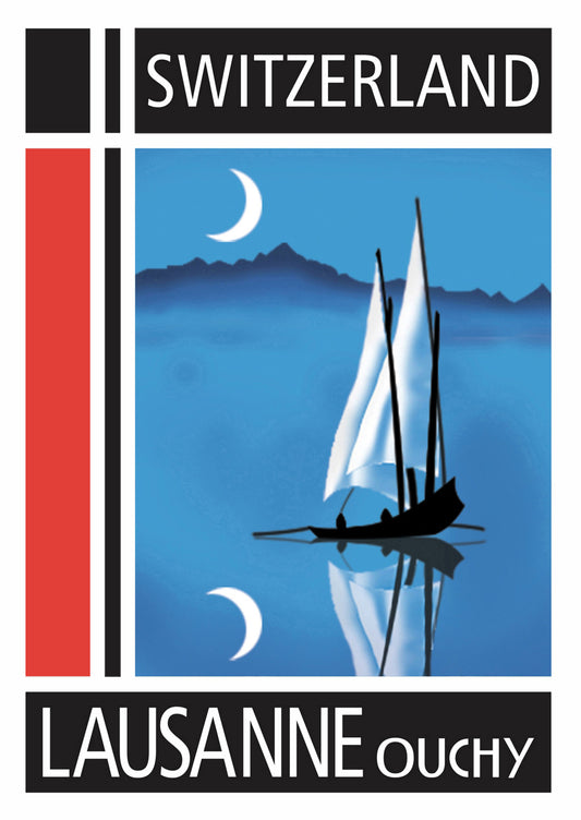 Lausanne – Postcard with Peel-Off Luggage Sticker