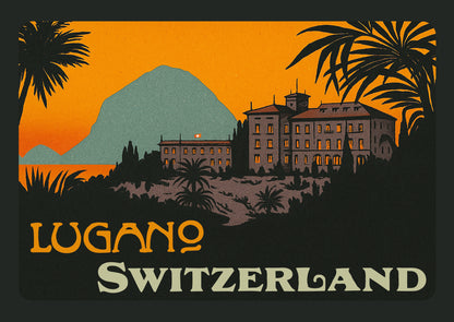 Lugano – Postcard with Peel-Off Luggage Sticker
