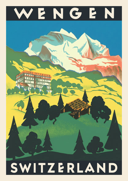 Wengen – Postcard with Peel-Off Luggage Sticker