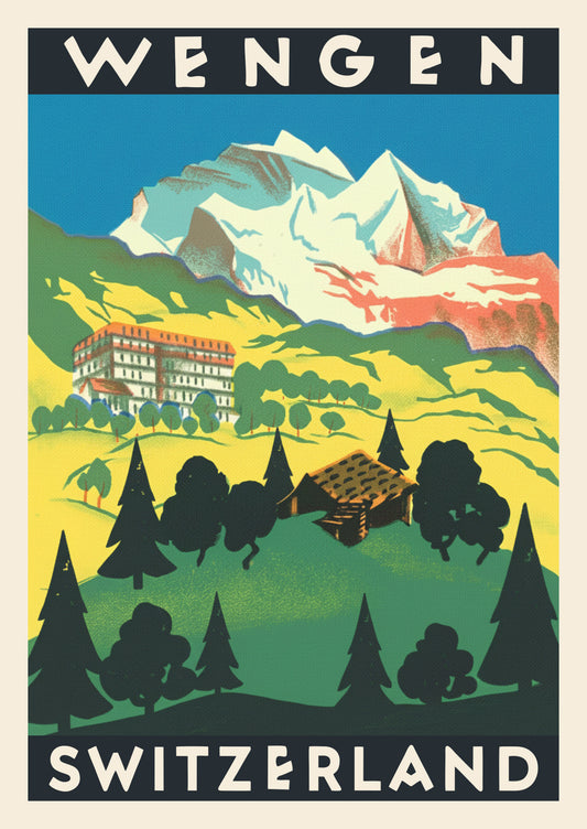 Wengen – Postcard with Peel-Off Luggage Sticker