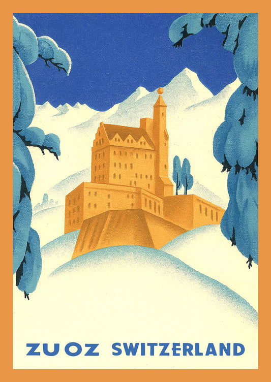 Zuoz – Postcard with Peel-Off Luggage Sticker