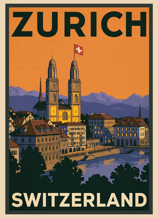 Zurich on the 1st of August - Postcard with Peel-Off Luggage Sticker