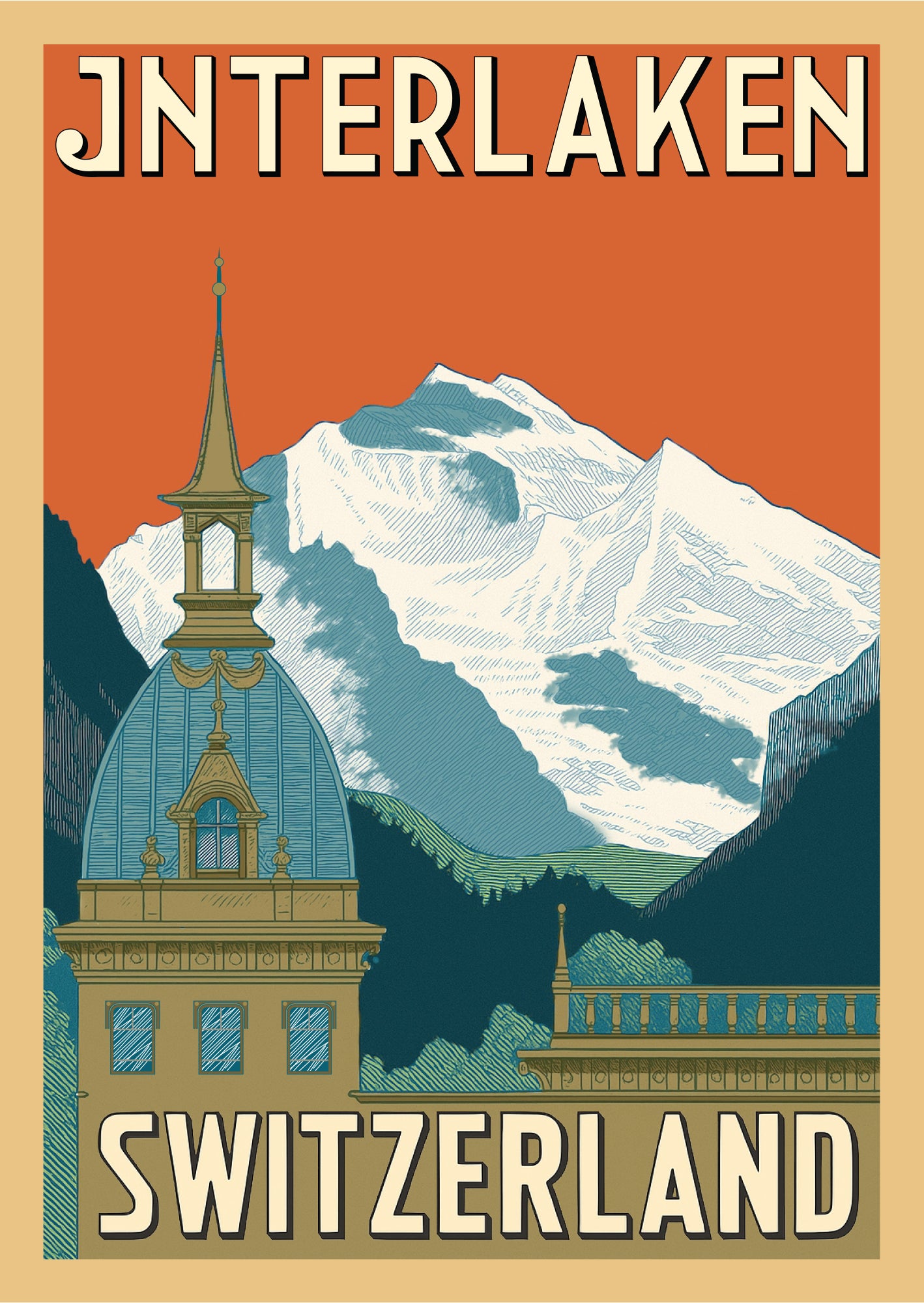 Victoria-Jungfrau Grand Hotel – Postcard with Peel-Off Luggage Sticker