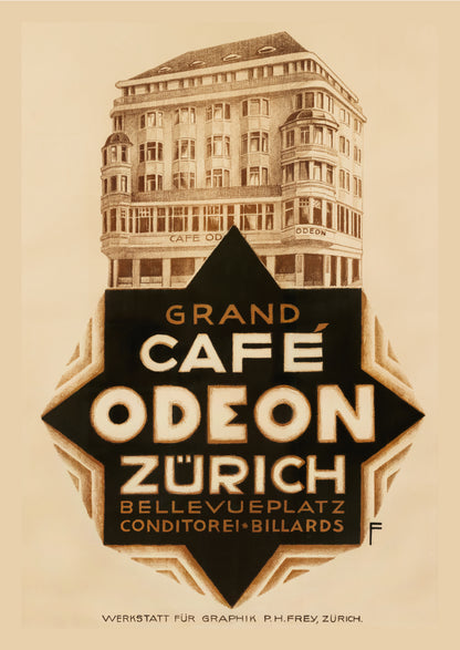 Odeon Grand Caffè Zurich – Postcard with Peel-Off Luggage Sticker